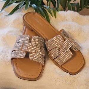 Women's Tan Sandals with Silver Accents